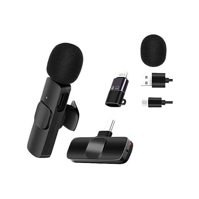K8 Wireless Microphone, Digital Mini Portable Recording Clip Mic with Receiver for All Type-C Lightning Mobile Phones Camera Laptop for Vlogging YouTube Online Class, Zoom Call