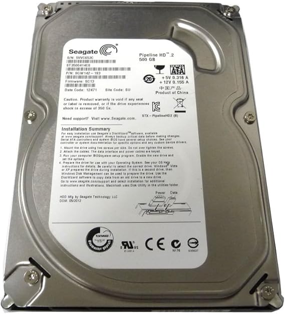 Seagate Pipeline HD ST3500414CS 500GB 5900RPM 16MB Cache SATA II 3.0Gb/s 3.5in Internal Hard Drive (PC, RAID, NAS, CCTV DVR)