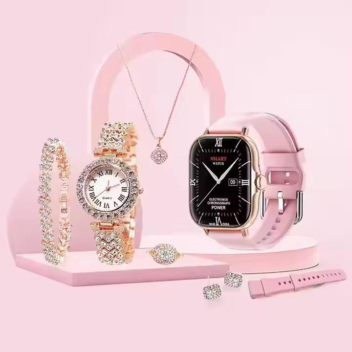 Girls Ladies Women Gift Sets Diamond Bracelet Necklace Ring Earring A58 Plus Smart Watch