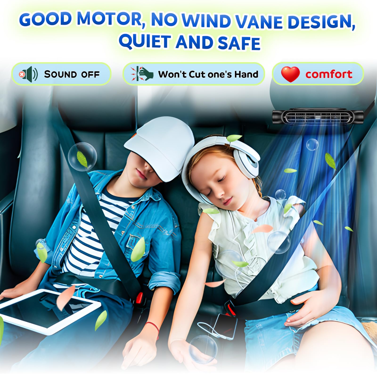 Mini Car Mounted Seat Back Cooling Fan Portable Vehicle Fan 3 Speed Headrest Silent Cooler Car Seat Cooling Fan for SUV RV Truck Sedan Mini Seat Fan for Office for Kids (Black)