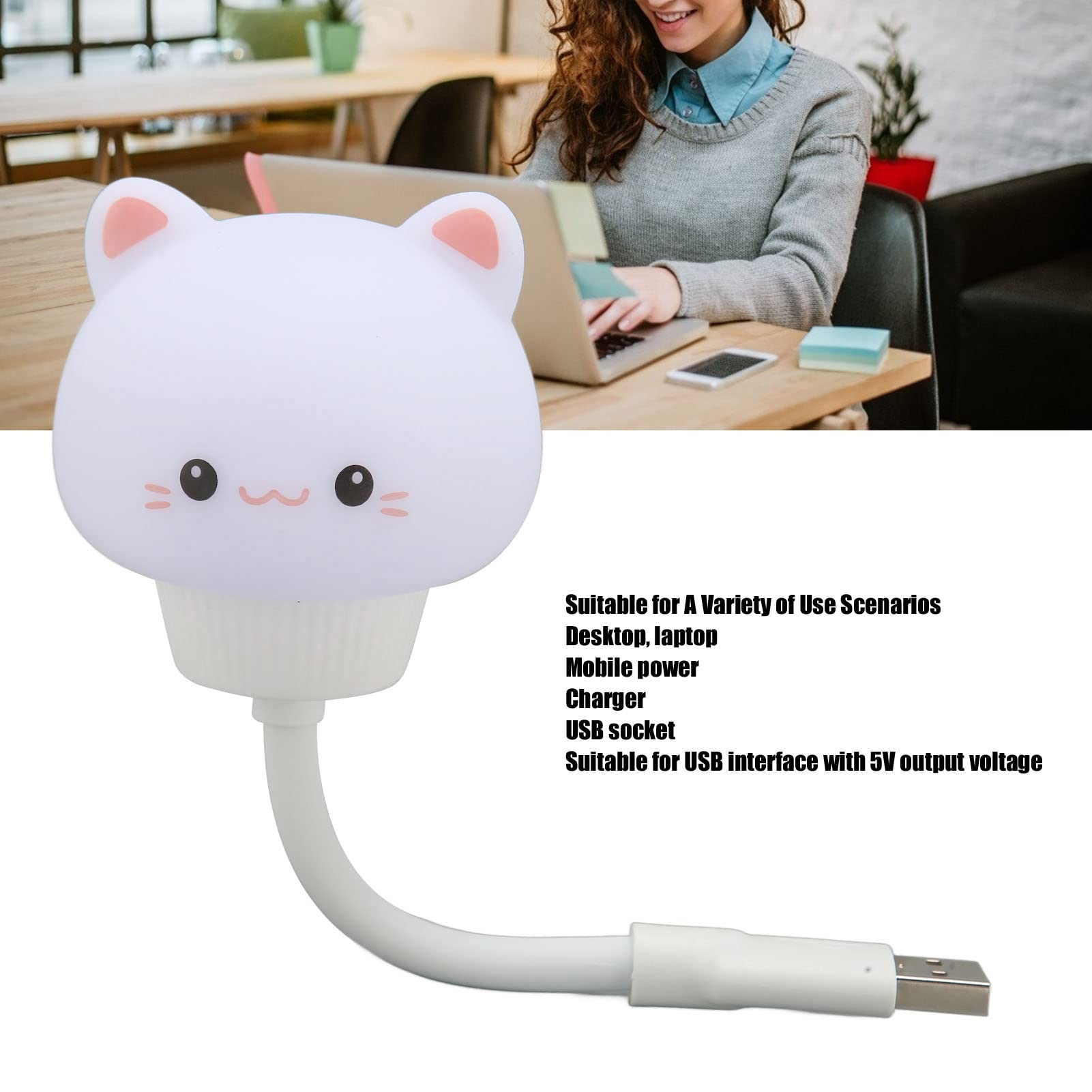 USB Night Light, Voice Control Cat Night Light LED Nursery Bedside Portable Cute Nursery Night Lamp for Baby Girls Bedrooms Living Room