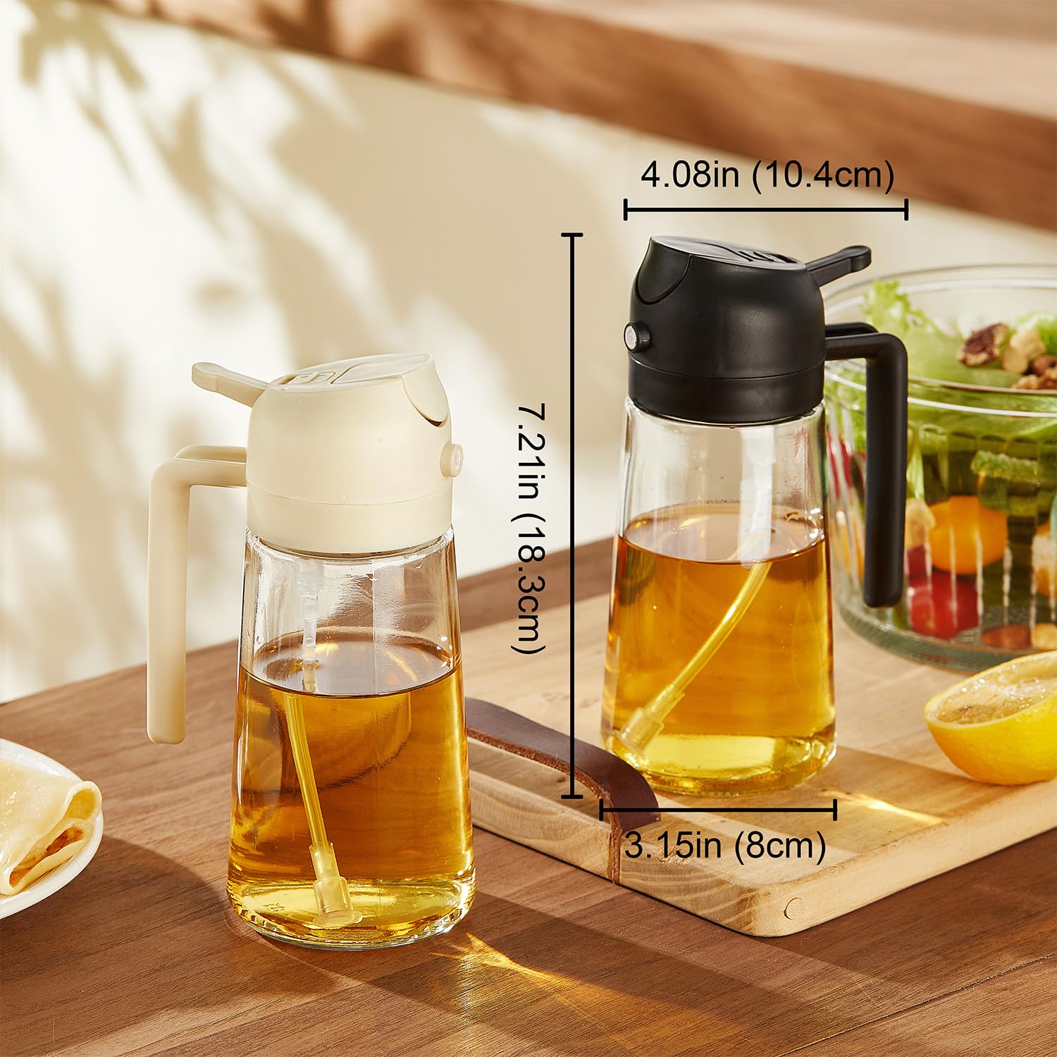 16 Ounce /470 ml 2 in 1 Olive Oil Dispenser, Suitable for Kitchen Gadgets, Air Fryers, Salads and BBQ-Black