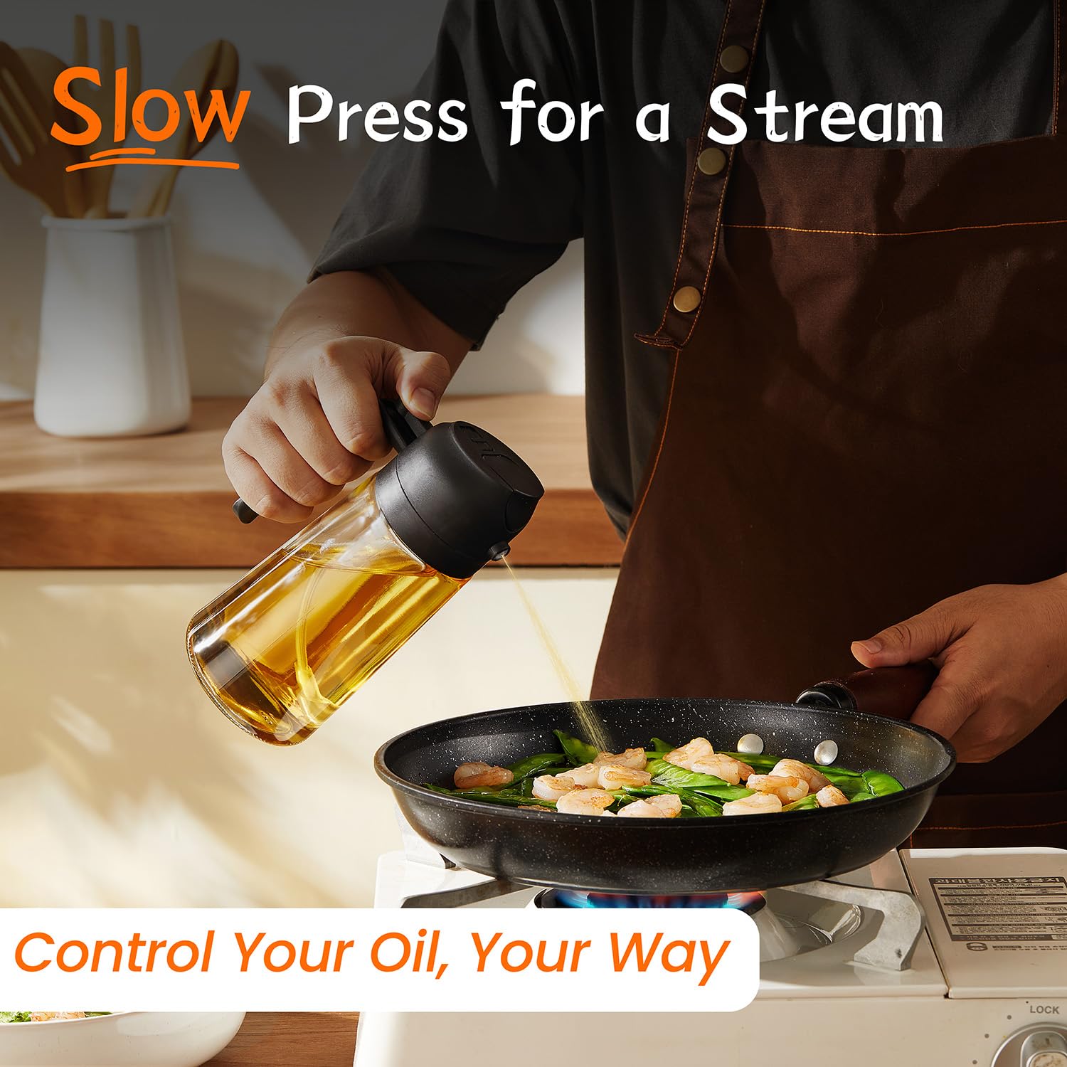 16 Ounce /470 ml 2 in 1 Olive Oil Dispenser, Suitable for Kitchen Gadgets, Air Fryers, Salads and BBQ-Black