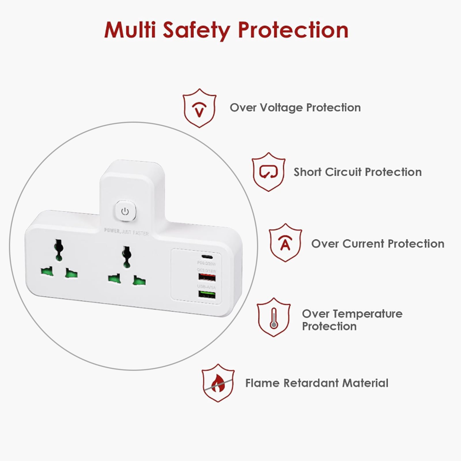 Standard Multi Plug Expansion Socket,Multifunctional Row Plug, Multi Hole Power Strip, One To Multiple Hole Household Use, 2-way Power Socket Extender, 2 USB Ports And A Type-C inter