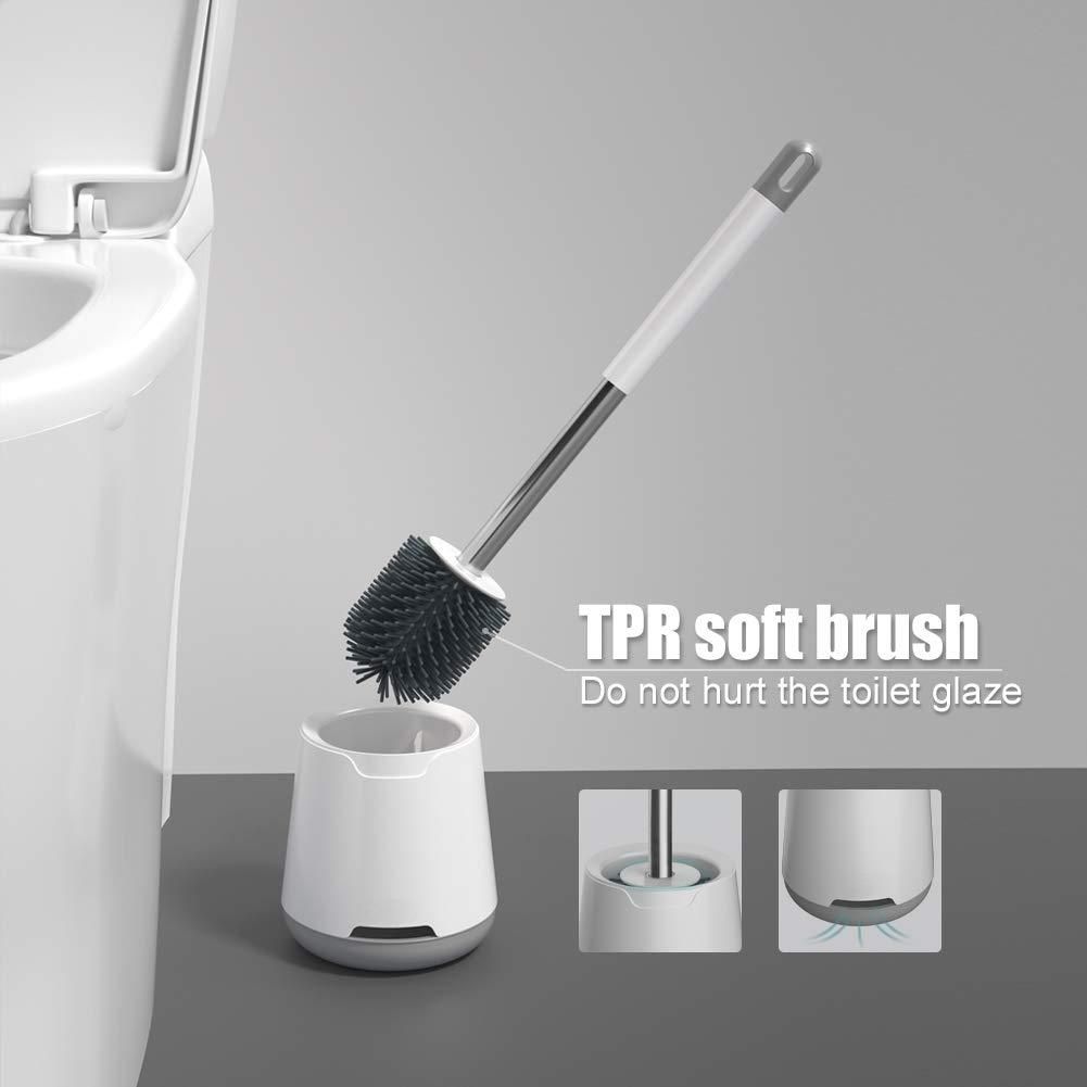 Silicone Toilet Brushes & Holders, Deep Cleaner, Toilet Brush with Quick Drying Holder Set for Bathroom