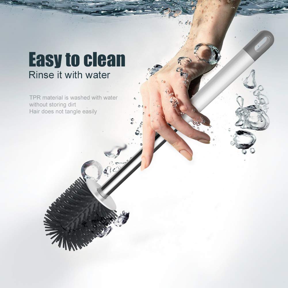 Silicone Toilet Brushes & Holders, Deep Cleaner, Toilet Brush with Quick Drying Holder Set for Bathroom