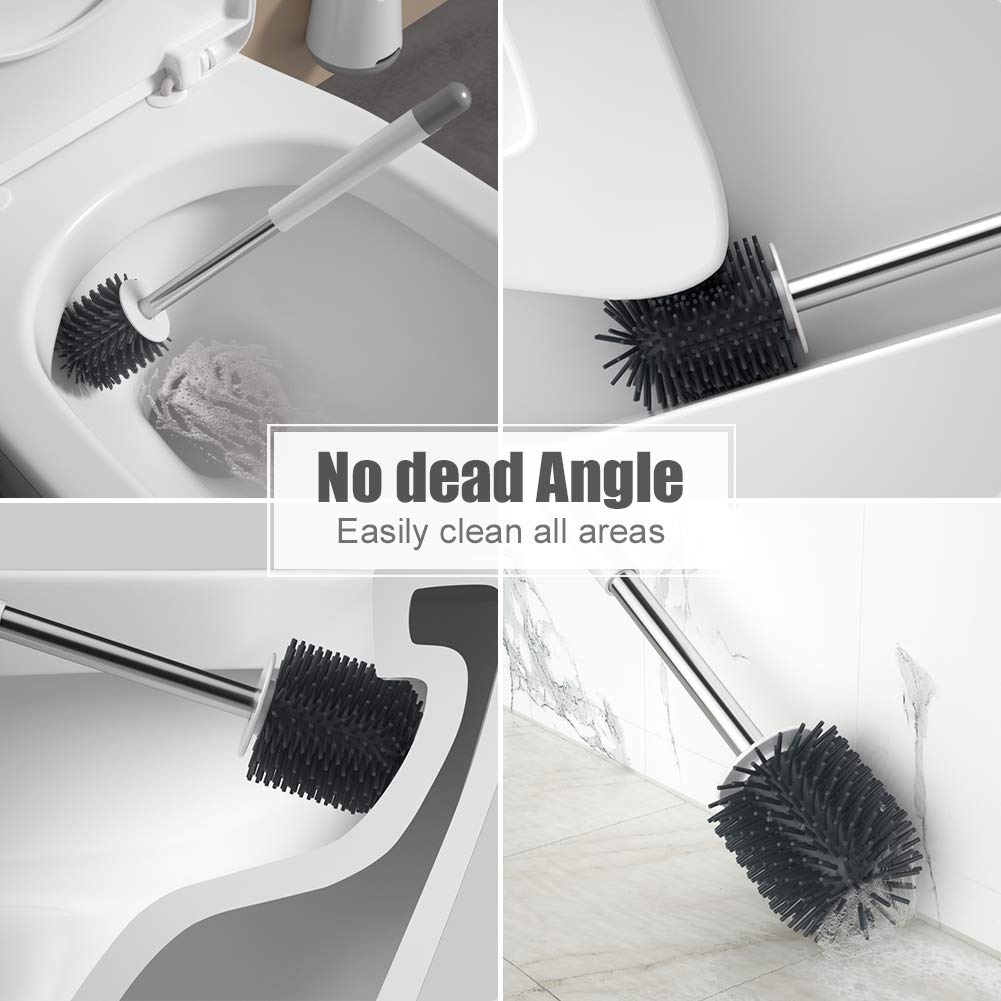 Silicone Toilet Brushes & Holders, Deep Cleaner, Toilet Brush with Quick Drying Holder Set for Bathroom