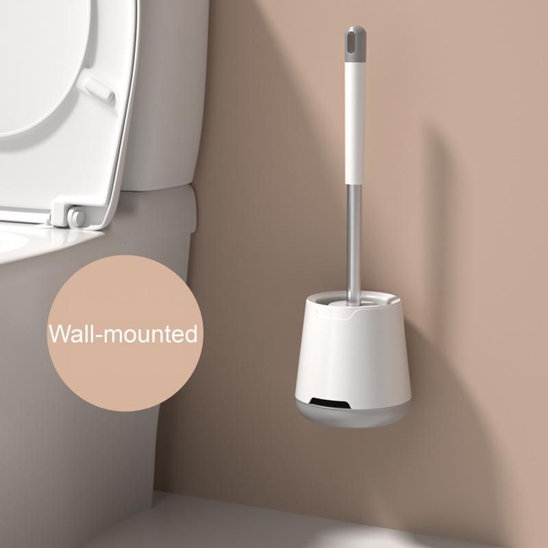 Premium Silicone Toilet Brush Bathroom Accessories and Holder Set, Non-Slip Handle, TPR Soft Bristles, Wall-Mounted Stainless Handle Can Clean Around Edges (Pack of 1)