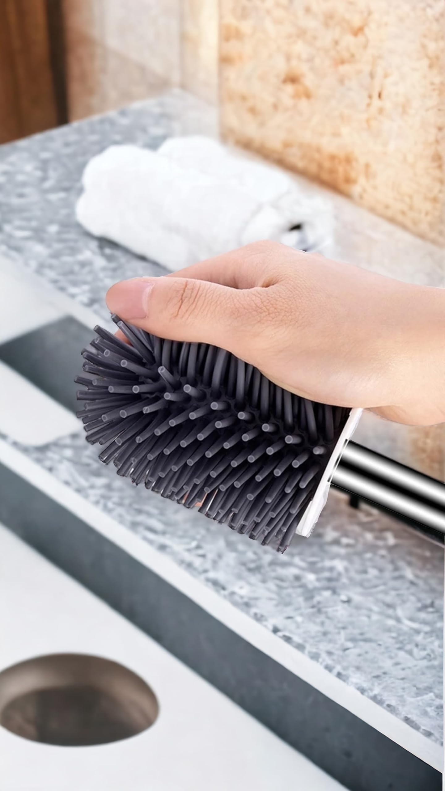 Premium Silicone Toilet Brush Bathroom Accessories and Holder Set, Non-Slip Handle, TPR Soft Bristles, Wall-Mounted Stainless Handle Can Clean Around Edges (Pack of 1)