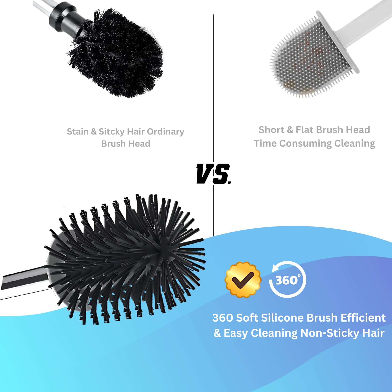 Premium Silicone Toilet Brush Bathroom Accessories and Holder Set, Non-Slip Handle, TPR Soft Bristles, Wall-Mounted Stainless Handle Can Clean Around Edges (Pack of 1)