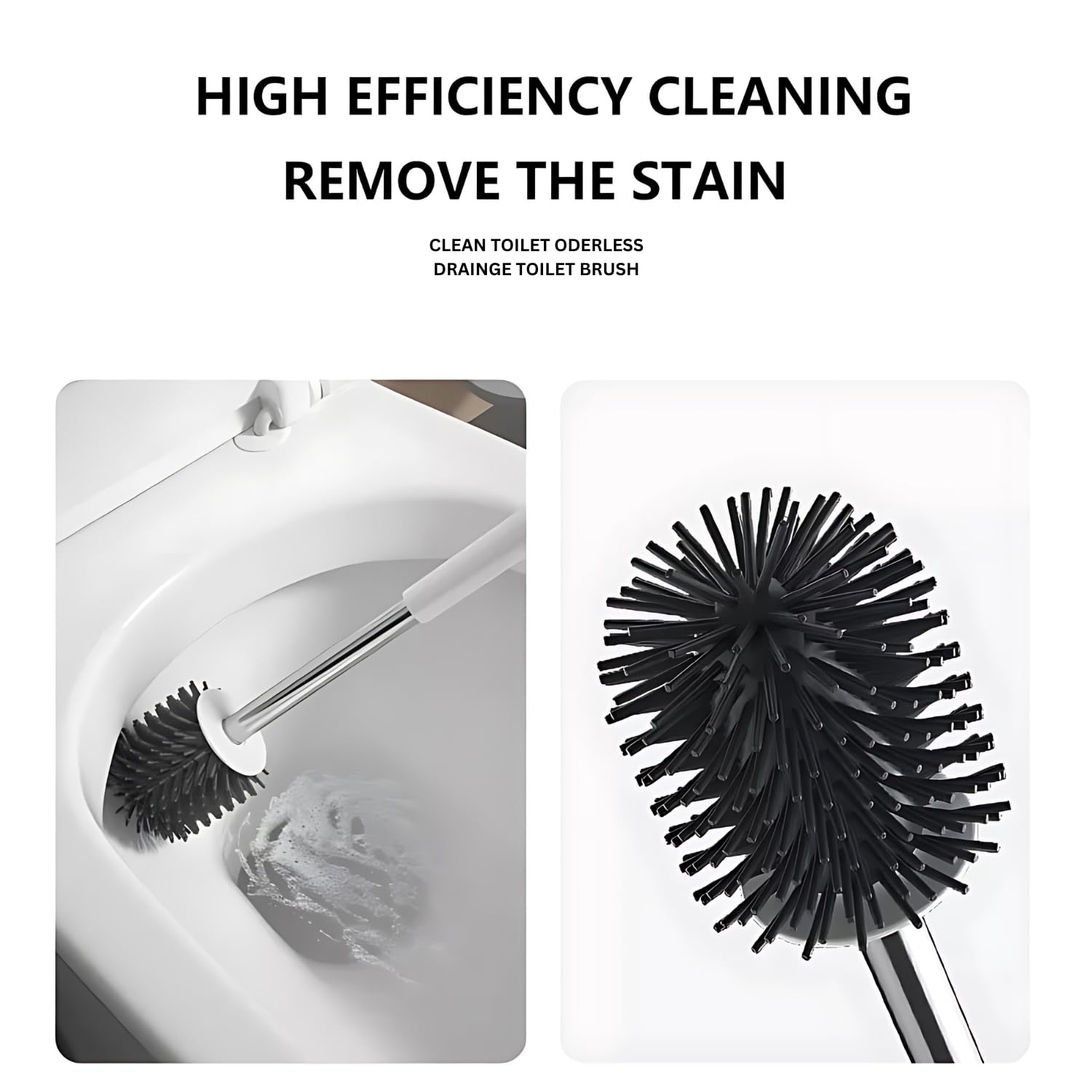 Premium Silicone Toilet Brush Bathroom Accessories and Holder Set, Non-Slip Handle, TPR Soft Bristles, Wall-Mounted Stainless Handle Can Clean Around Edges (Pack of 1)