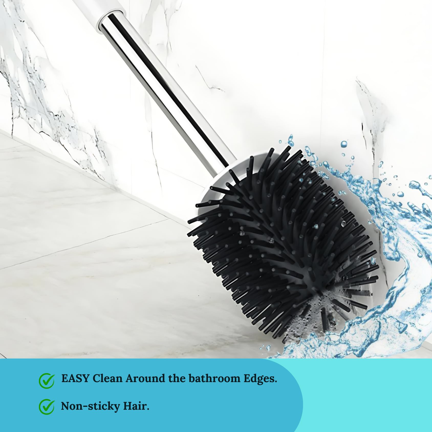 Premium Silicone Toilet Brush Bathroom Accessories and Holder Set, Non-Slip Handle, TPR Soft Bristles, Wall-Mounted Stainless Handle Can Clean Around Edges (Pack of 1)