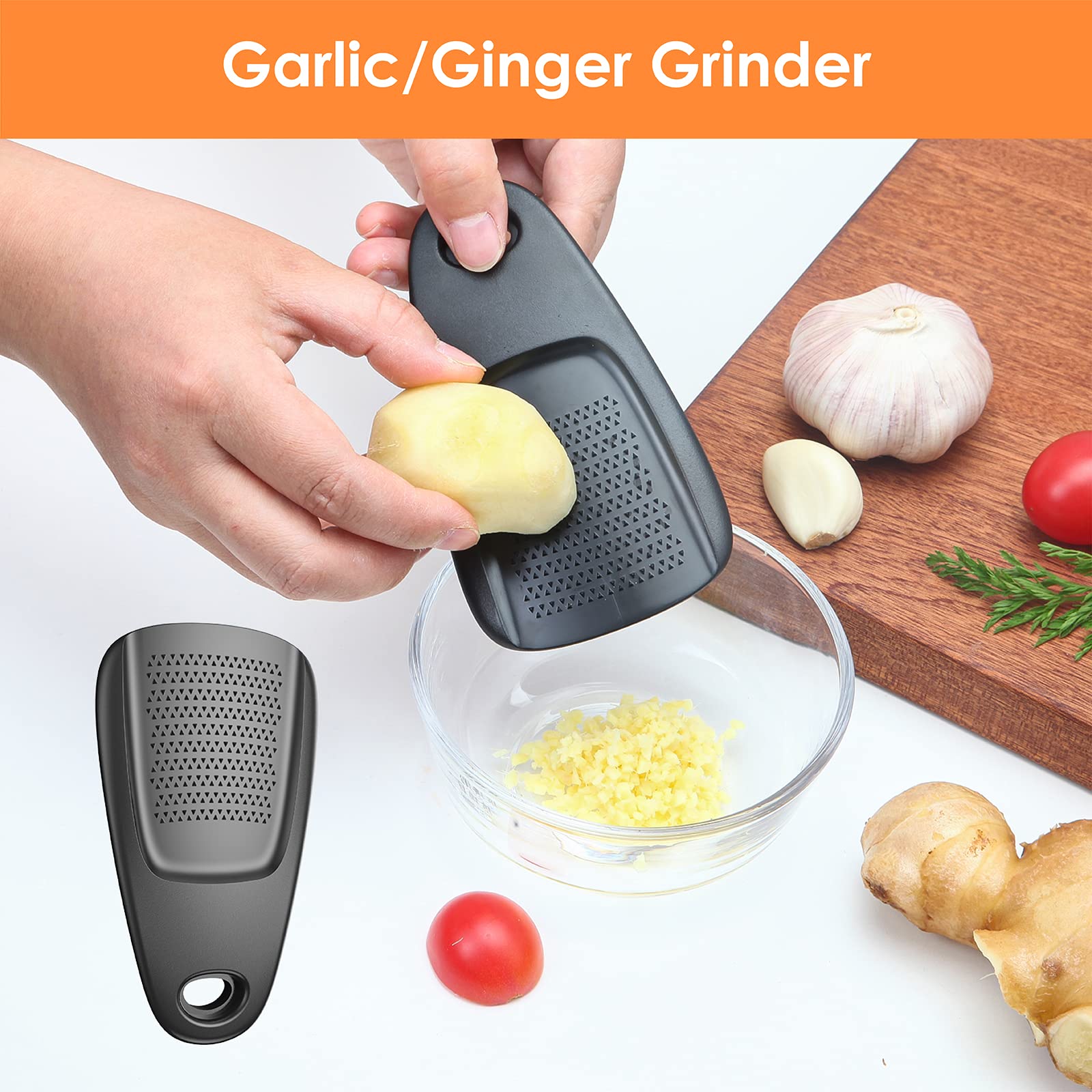 Kitchen Unique Gadgets Set 6 Pieces, Space Saving, Cheese Grater, Bottle Opener, Fruit Vegetable Peeler, Pizza Cutter, Garlic Ginger Grinder, Herb Stripper Gift Set