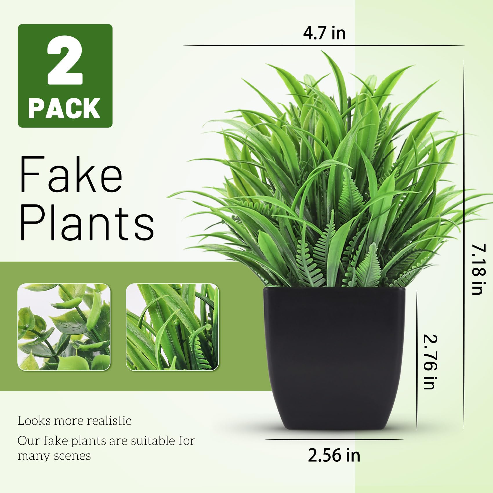 2 Pack Fake Plants Small Artificial Potted Plants Faux Plants Black Bathroom Accessories for Home Office Desk Bathroom Decor Indoor