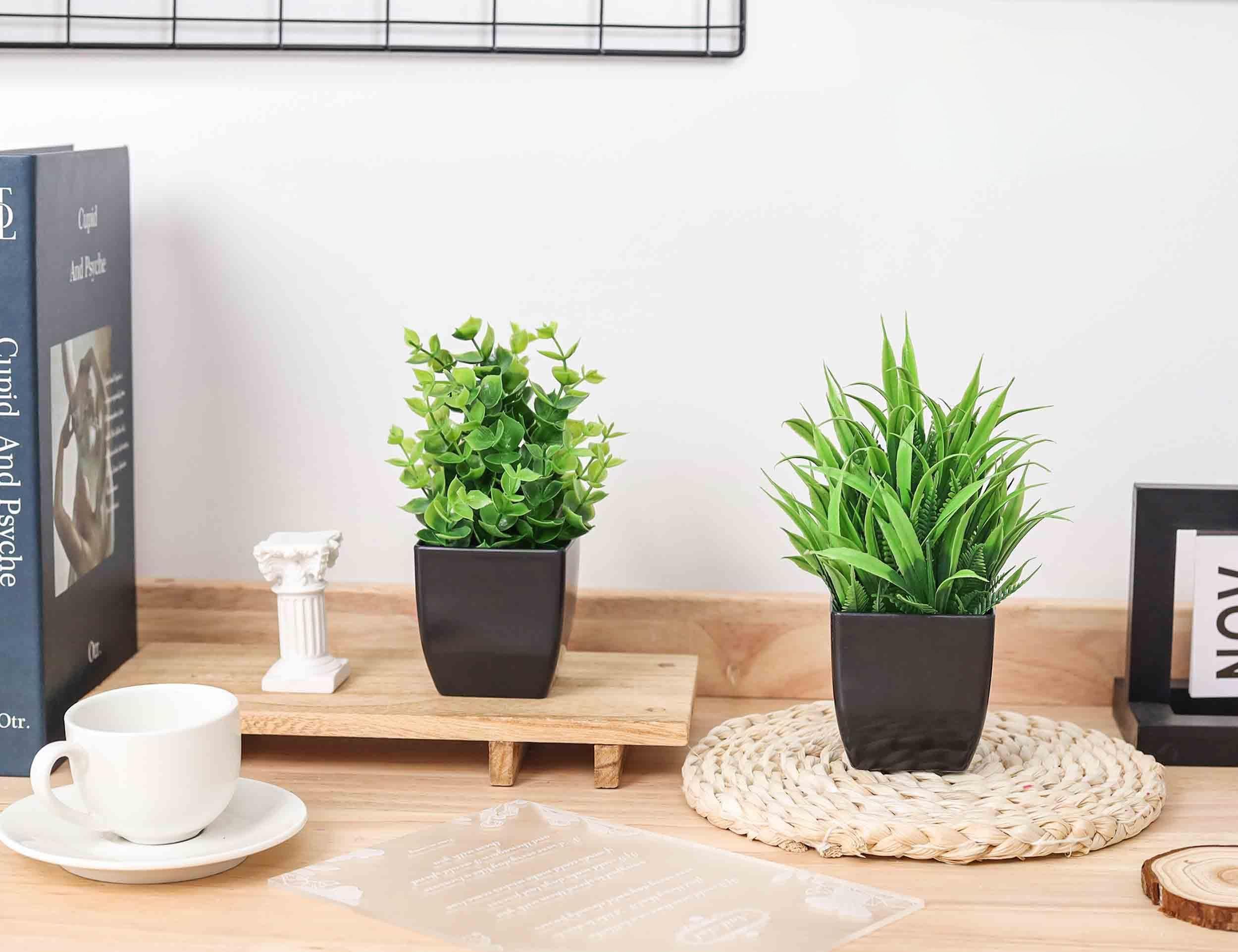 2 Pack Fake Plants Small Artificial Potted Plants Faux Plants Black Bathroom Accessories for Home Office Desk Bathroom Decor Indoor