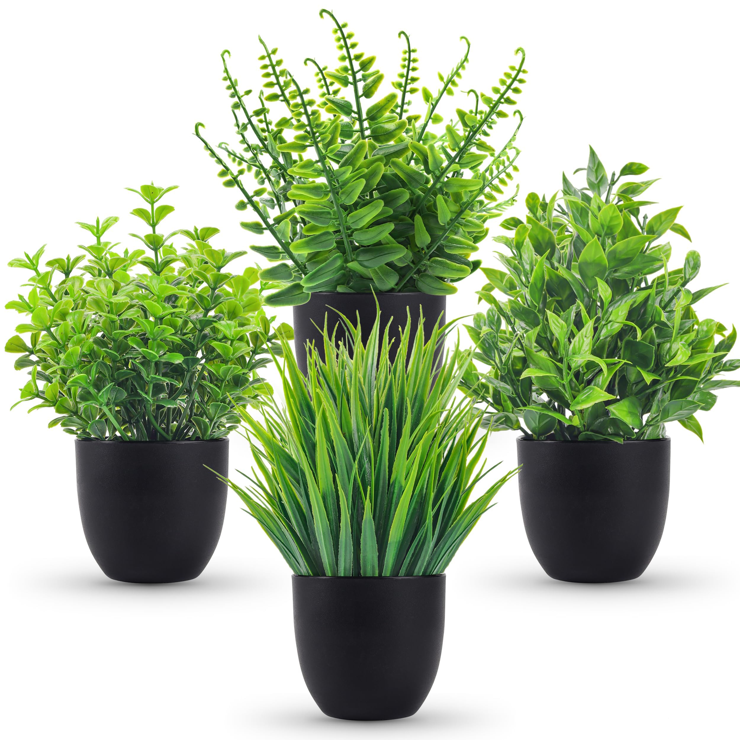 Fake Plants 4 Packs Artificial Plants Small Faux Plants Black Bathroom Accessories for Bathroom Home Office Desk Decor Indoor