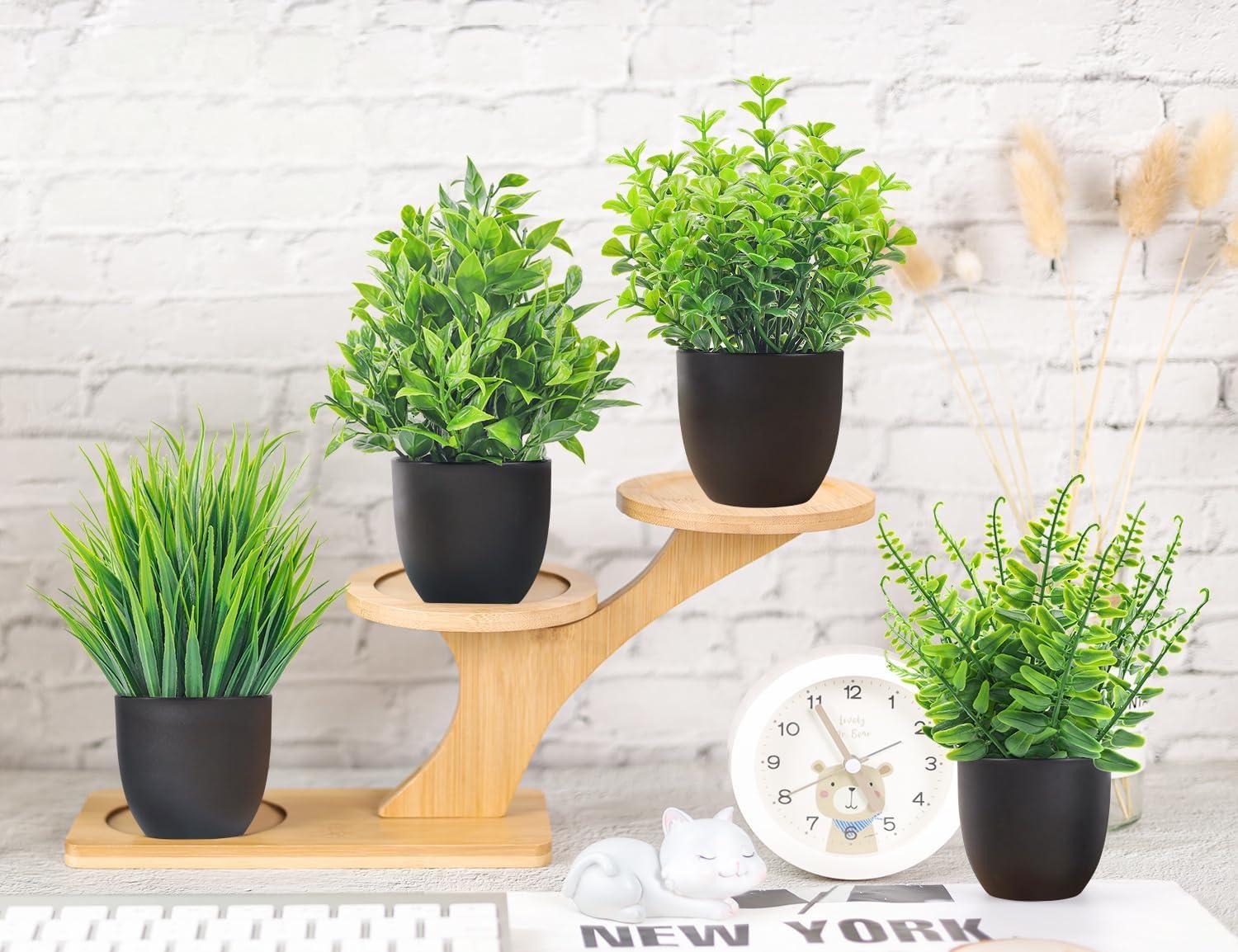 Fake Plants 4 Packs Artificial Plants Small Faux Plants Black Bathroom Accessories for Bathroom Home Office Desk Decor Indoor