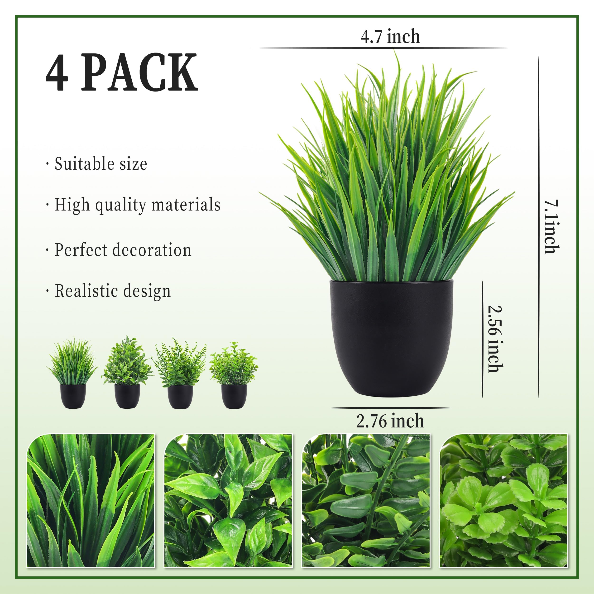 Fake Plants 4 Packs Artificial Plants Small Faux Plants Black Bathroom Accessories for Bathroom Home Office Desk Decor Indoor