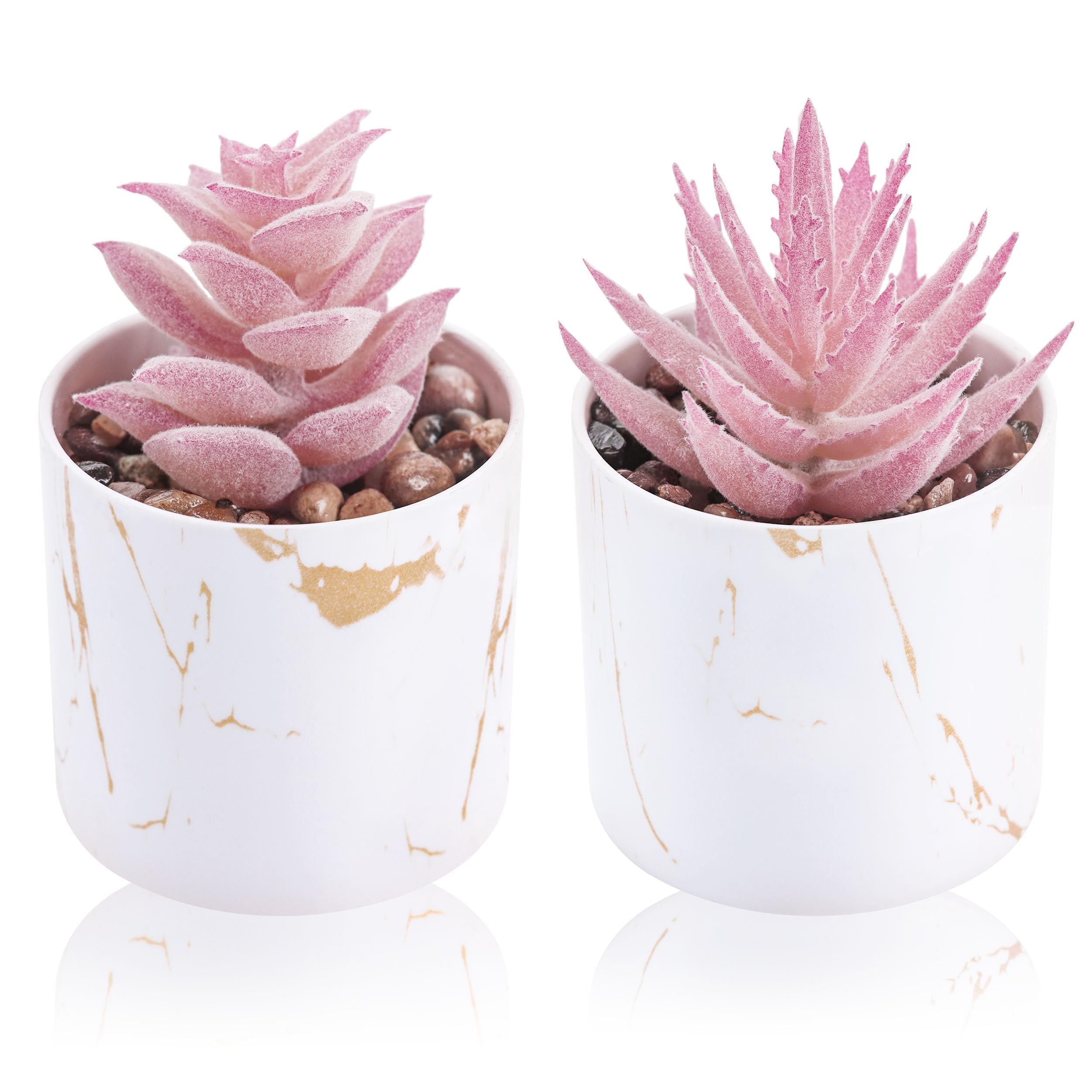 Set of 2 Succulents Plants Artificial Mini Fake Succulents Plants for Office Desk Accessories for Women Pink Home Vanity Decor