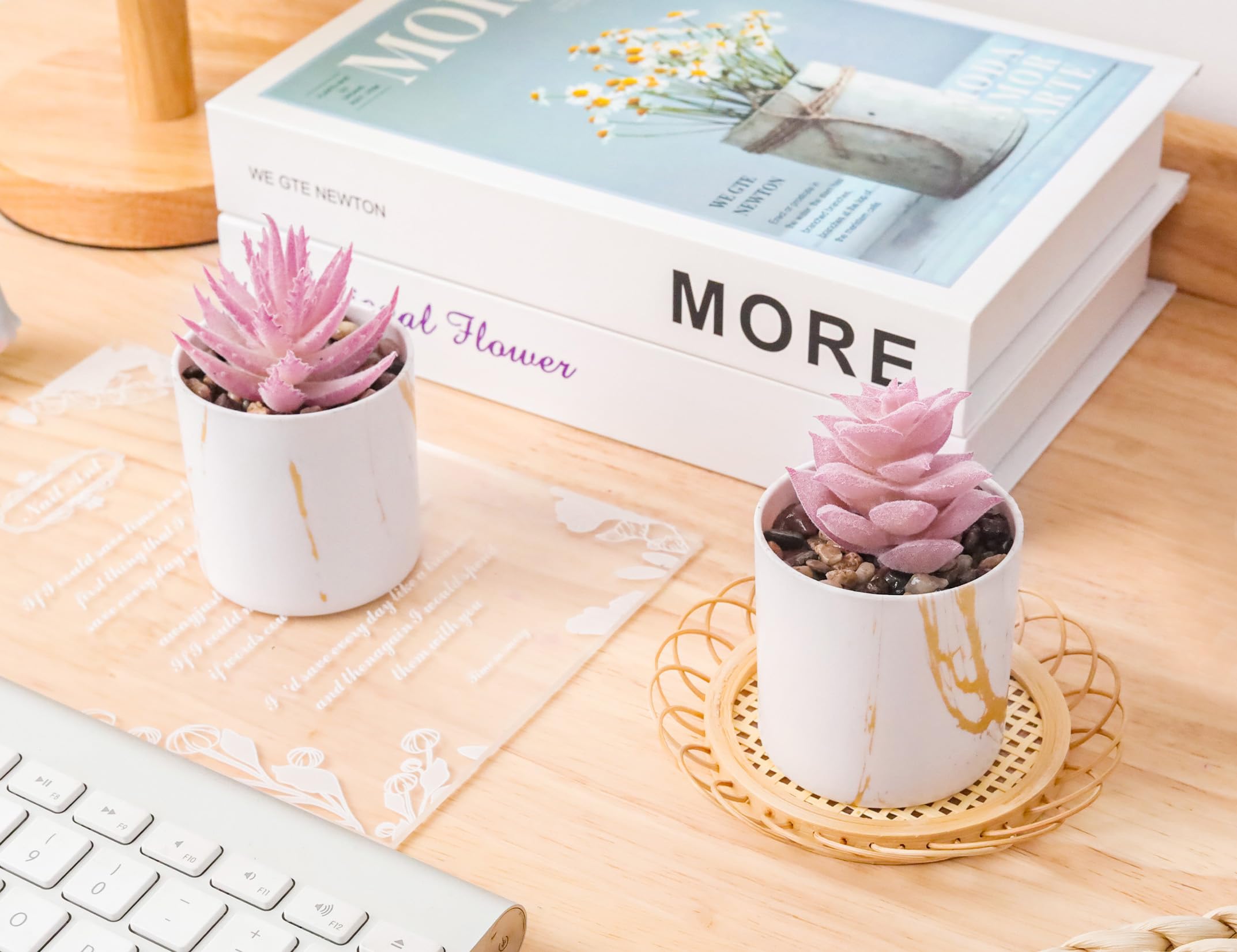 Set of 2 Succulents Plants Artificial Mini Fake Succulents Plants for Office Desk Accessories for Women Pink Home Vanity Decor