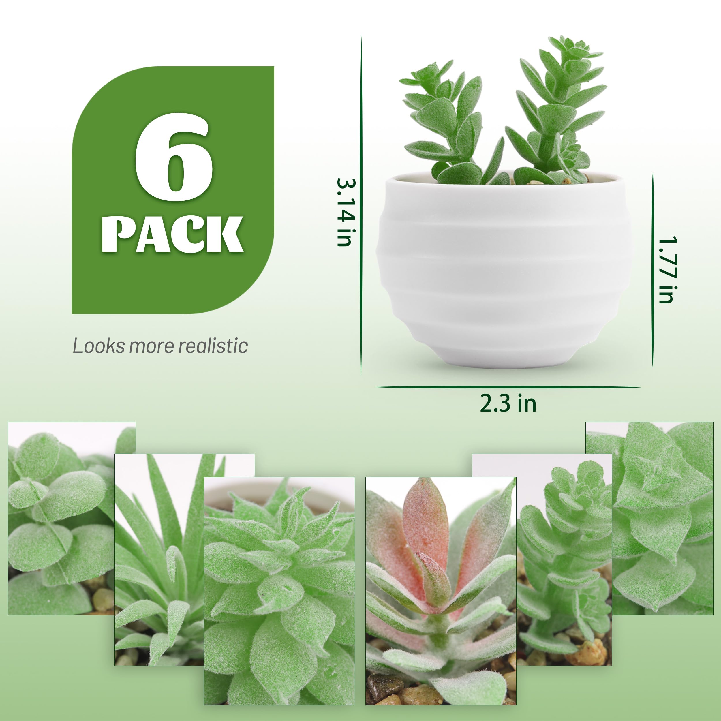 Set of 6 Succulents Plants Artificial in Pots Small Fake Plants for Bedroom Aesthetic Living Room Office Shelf Bathroom Decor