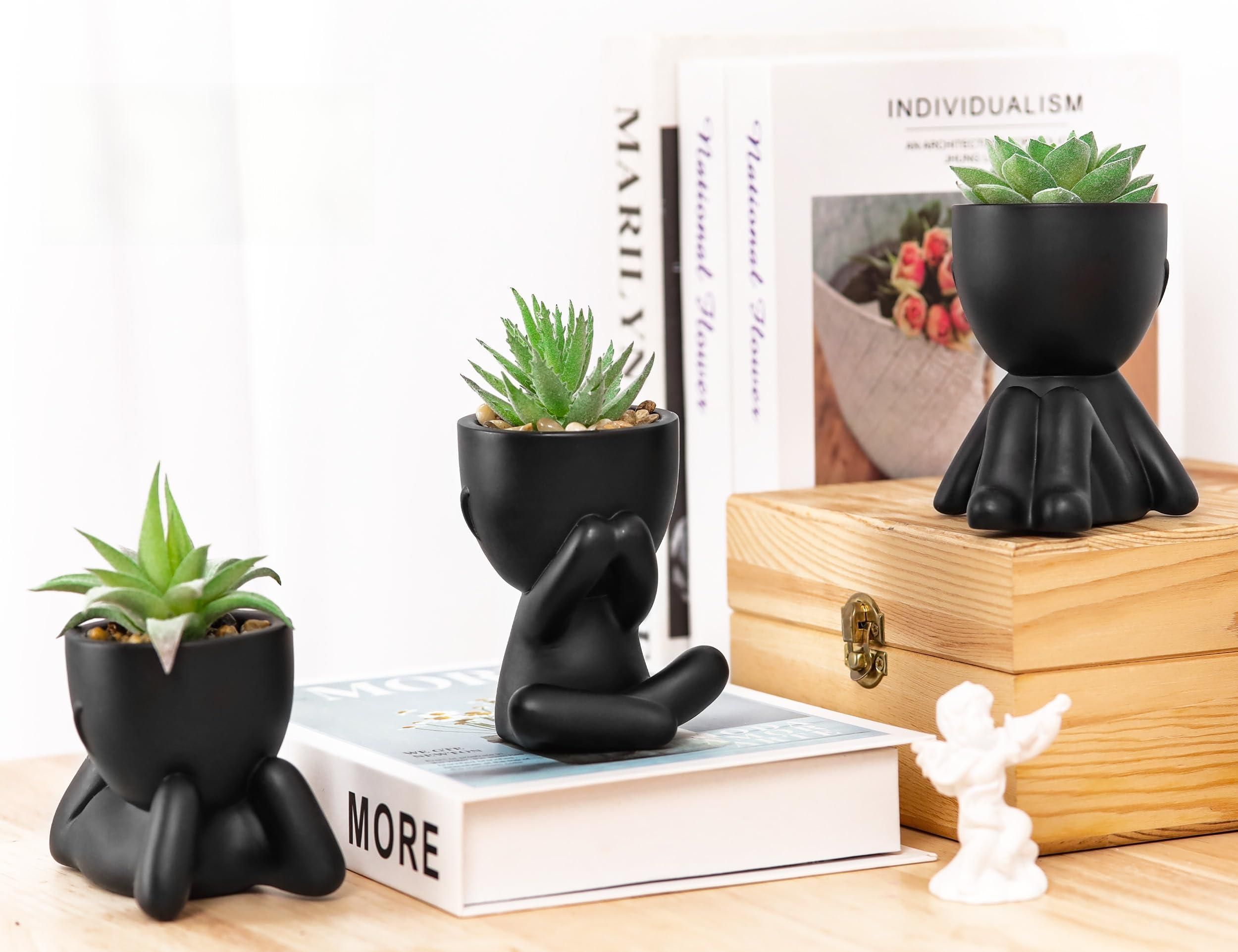 3pcs Fake Succulents Plants Artificial for Black Bathroom Bedroom Home Room Decor Aesthetic Indoor