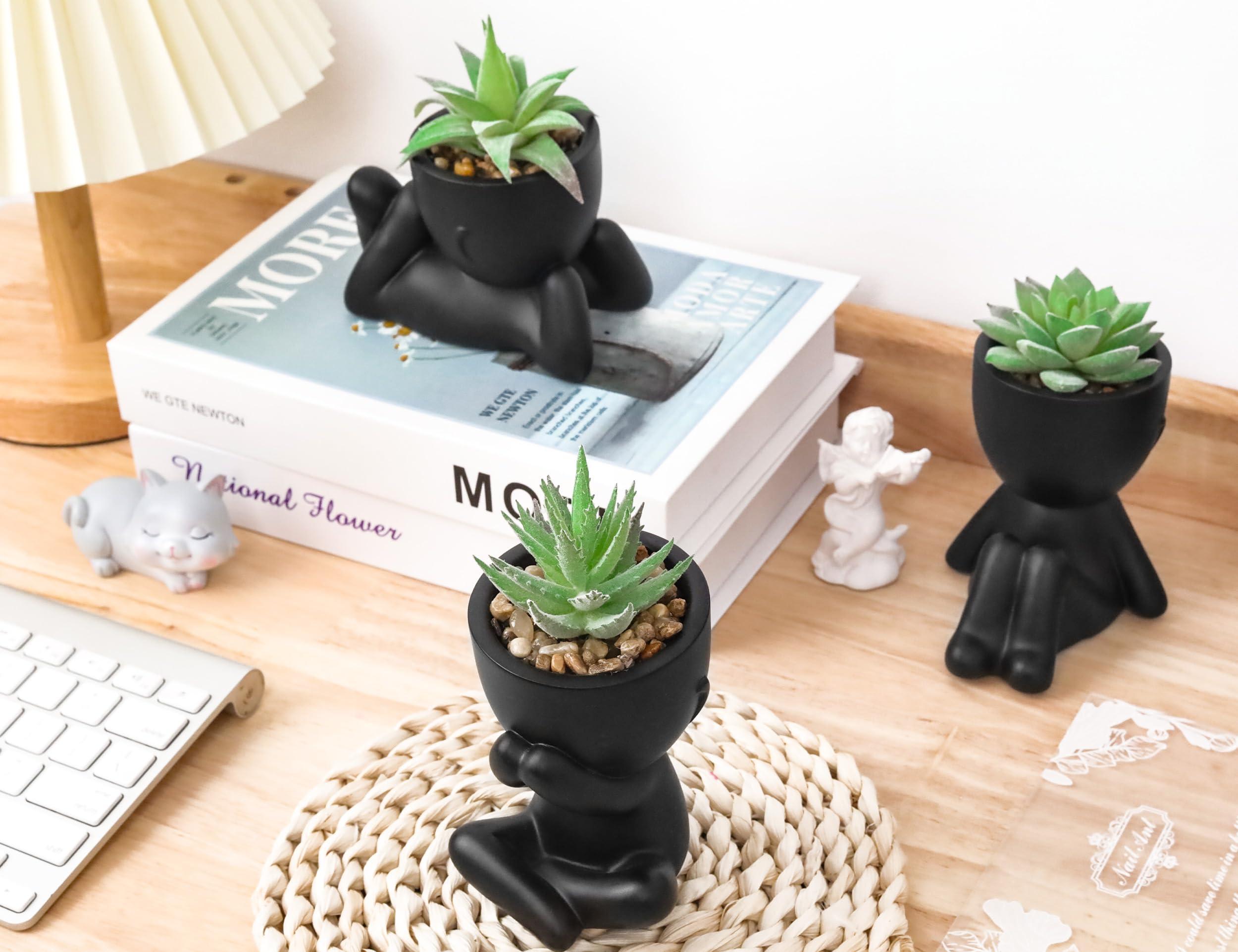 3pcs Fake Succulents Plants Artificial for Black Bathroom Bedroom Home Room Decor Aesthetic Indoor
