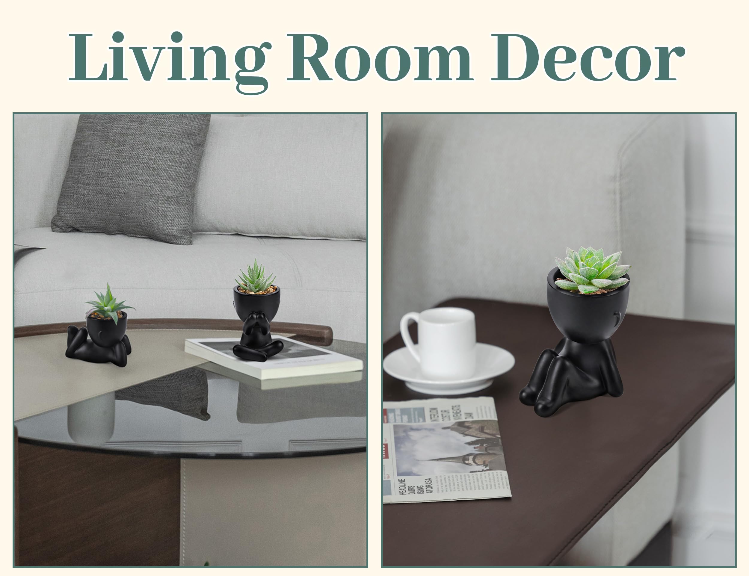 3pcs Fake Succulents Plants Artificial for Black Bathroom Bedroom Home Room Decor Aesthetic Indoor