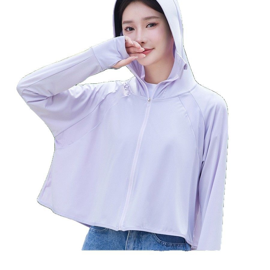 Black leather cap brimmed sun protection jacket for women - new summer style, ice silk breathable hooded sunshade coat, UV protection women's sun protection clothing
