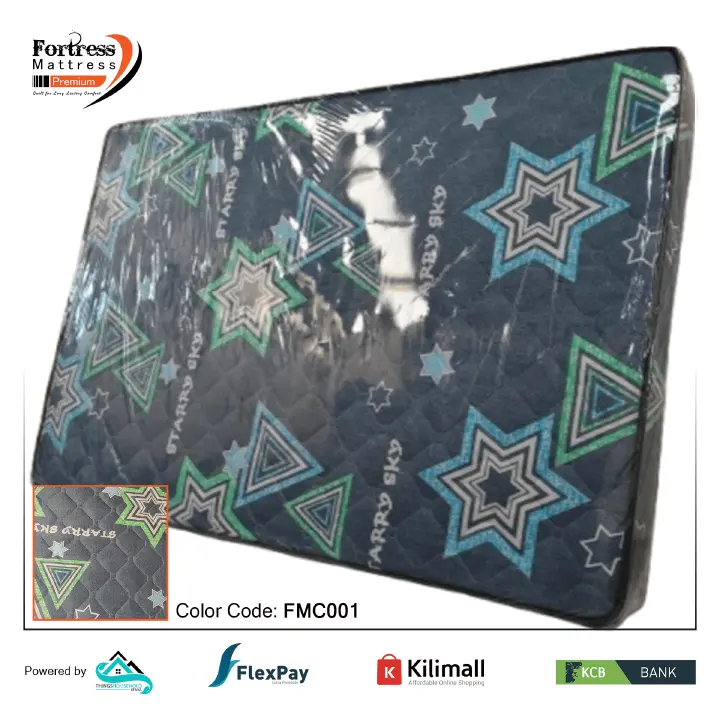 Fortress Premium Mattress [Blueish 01] - Orthopedic - Long Lasting - High Density- High Quality - Quilted Mattress