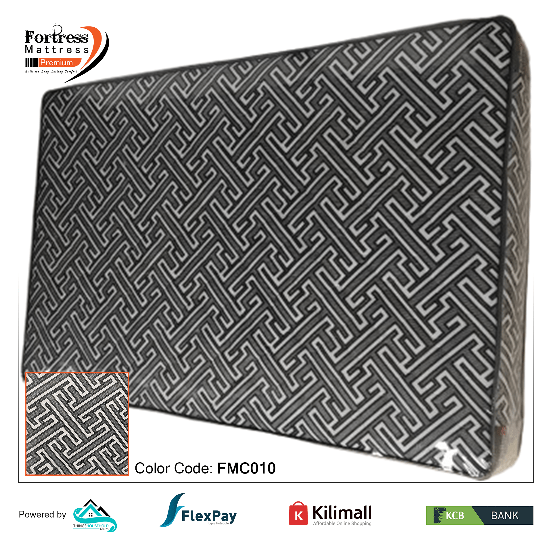 Fortress Premium Mattress [Blackish 10] - Orthopedic - Long Lasting - High Density- High Quality - Quilted Mattress
