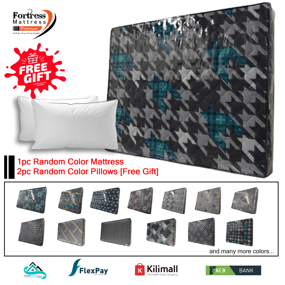 3½x6ft Fortress Premium Fiber Mattress [Random Color Dispatch] + 2pc Free Pillows - Orthopedic - Long Lasting - High Density- High Quality - Quilted Mattress
