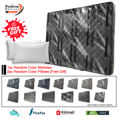 3x6ft Fortress Premium Fiber Mattress [Random Color Dispatch] + 2pc Free Pillows - Orthopedic - Long Lasting - High Density- High Quality - Quilted Mattress