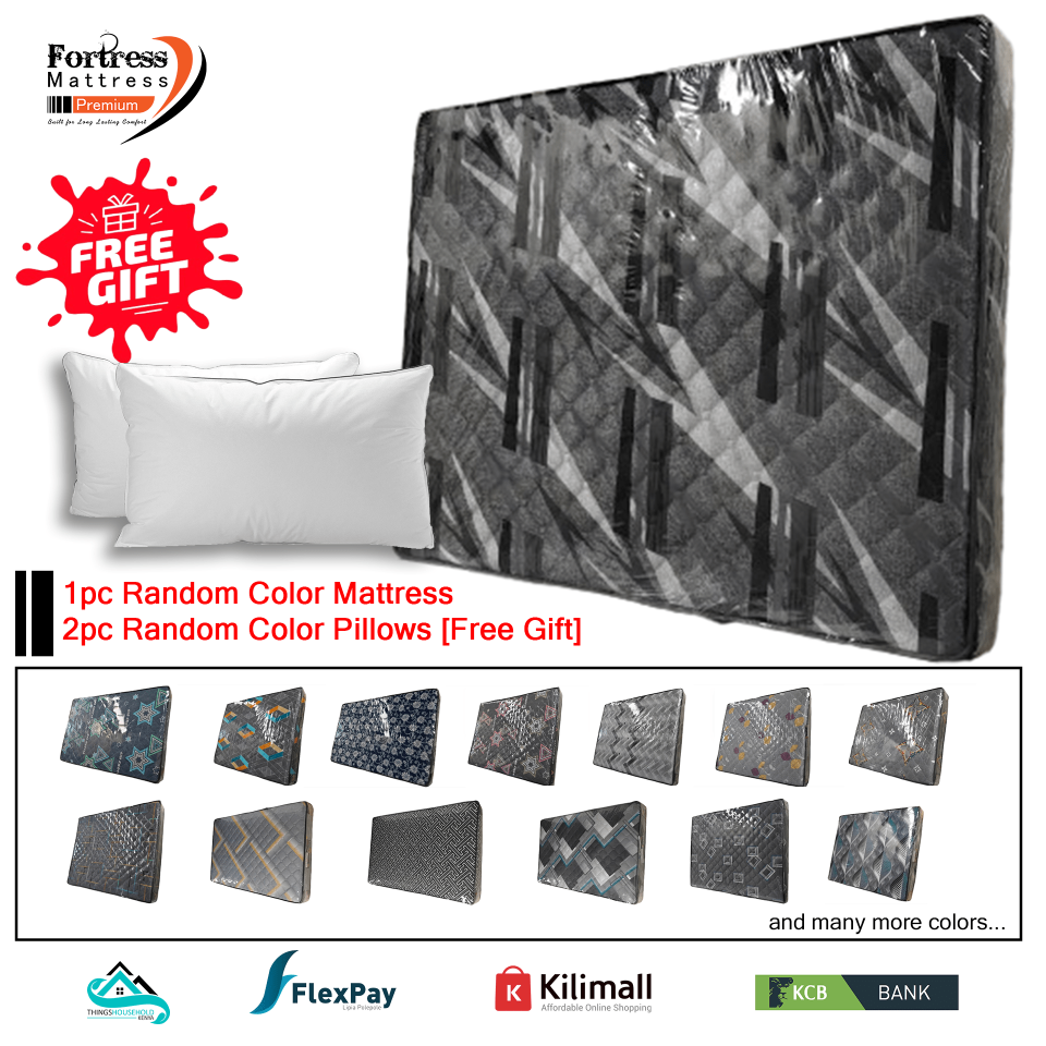 3x6ft Fortress Premium Fiber Mattress [Random Color Dispatch] + 2pc Free Pillows - Orthopedic - Long Lasting - High Density- High Quality - Quilted Mattress