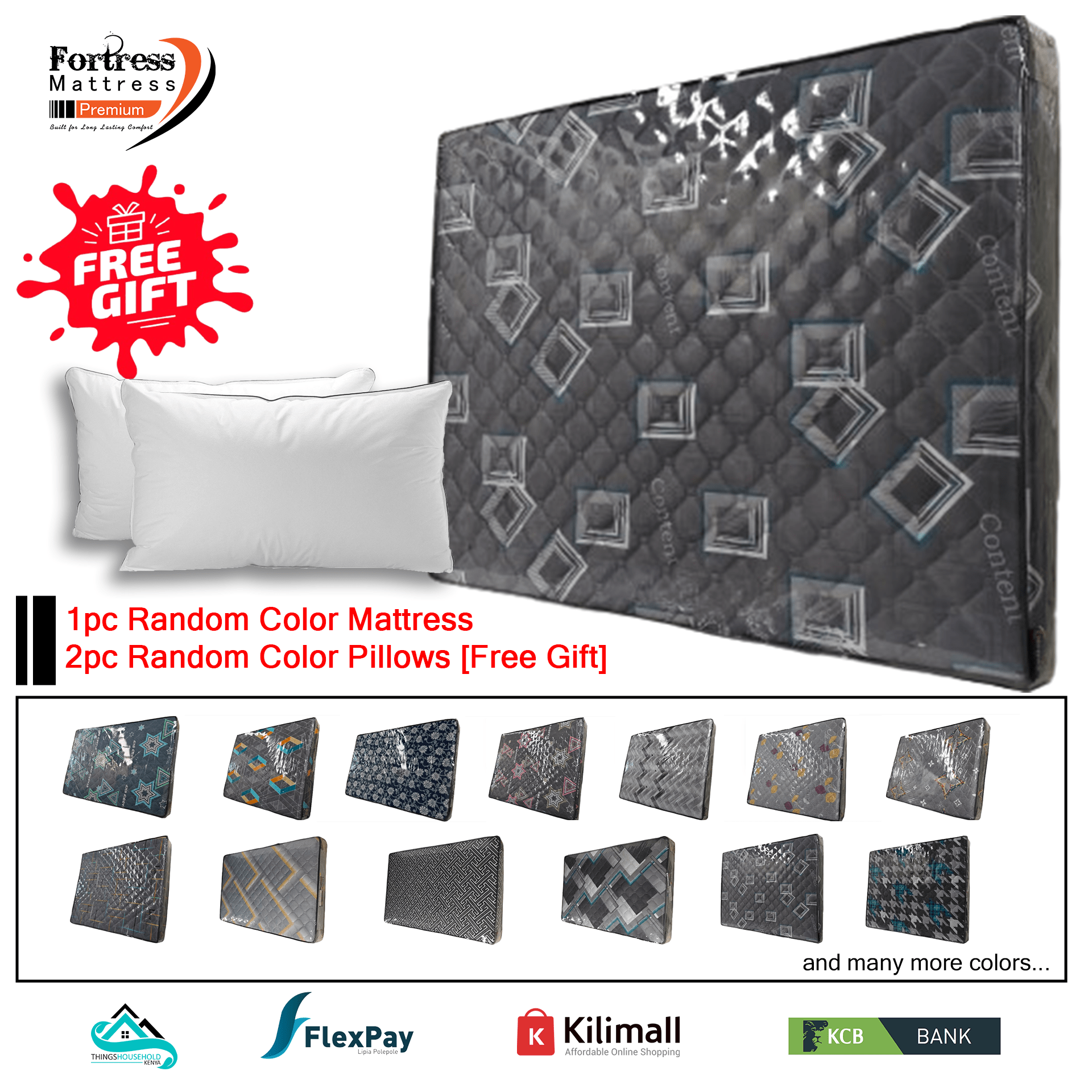 4x6ft Fortress Premium Mattress [Random Color Dispatch] + 2pc Free Pillows - Orthopedic - Long Lasting - High Density- High Quality - Quilted Mattress