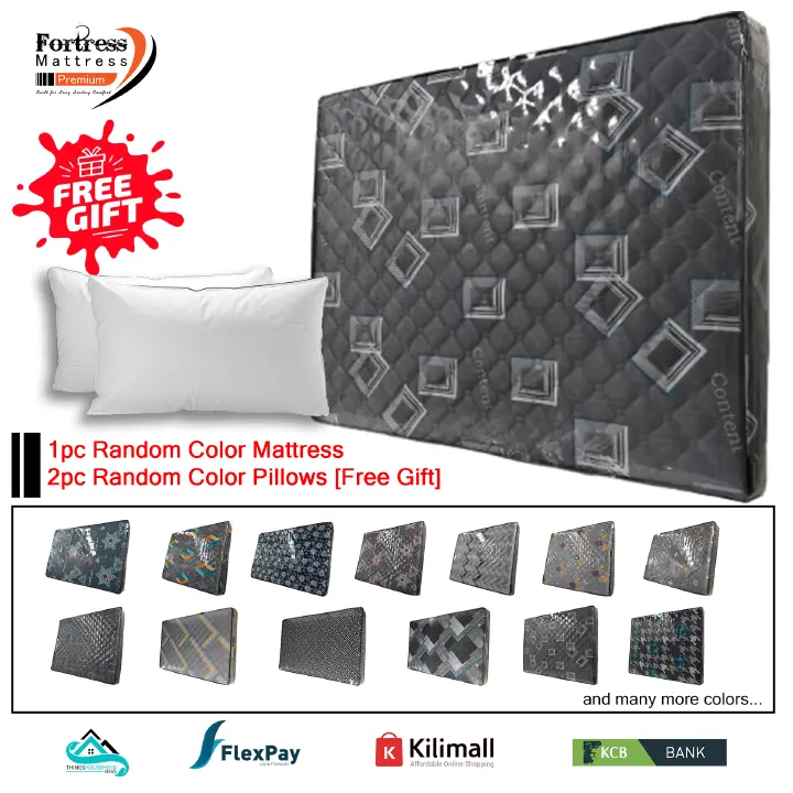 4x6ft Fortress Premium Mattress [Random Color Dispatch] + 2pc Free Pillows - Orthopedic - Long Lasting - High Density- High Quality - Quilted Mattress
