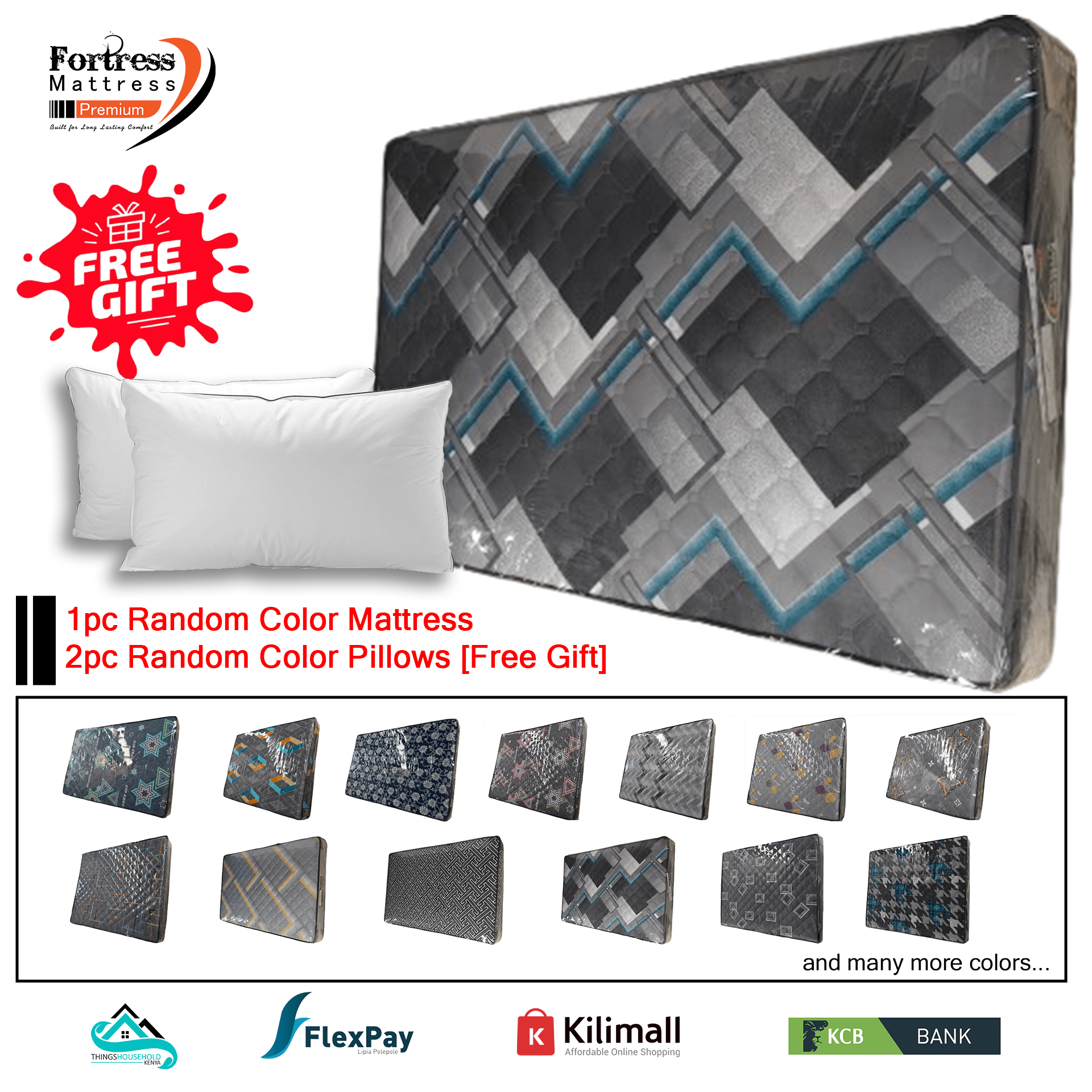 4½x6ft Fortress Premium Mattress [Random Color Dispatch] + 2pc Free Pillows - Orthopedic - Long Lasting - High Density- High Quality - Quilted Mattress