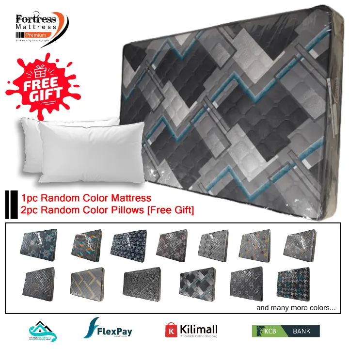 4½x6ft Fortress Premium Mattress [Random Color Dispatch] + 2pc Free Pillows - Orthopedic - Long Lasting - High Density- High Quality - Quilted Mattress