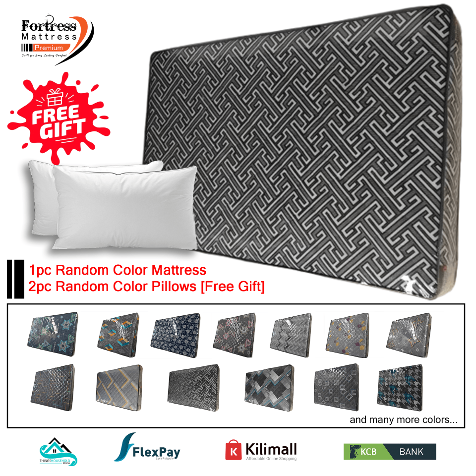 5x6ft Fortress Premium Fiber Mattress [Random Color Dispatch] + 2pc Free Pillows - Long Lasting - Medium Density- High Quality - Quilted Mattress