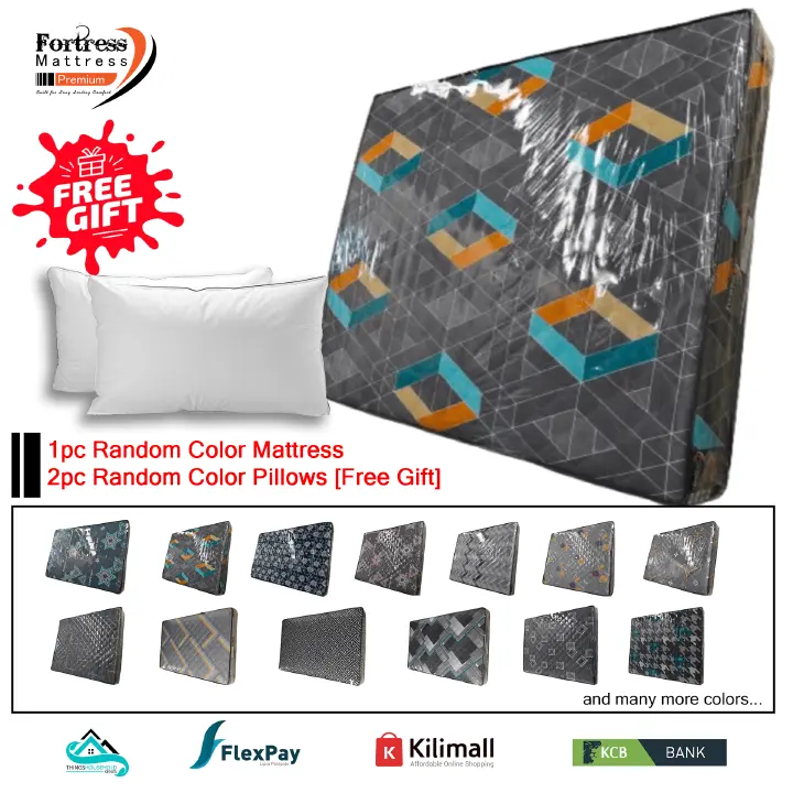 6x6ft Fortress Premium Mattress [Random Color Dispatch] + 2pc Free Pillows - Orthopedic - Long Lasting - High Density- High Quality - Quilted Mattress