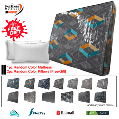 6x6ft Fortress Premium Fiber Mattress [Random Color Dispatch] + 2pc Free Pillows - Long Lasting - Medium Density- High Quality - Quilted Mattress