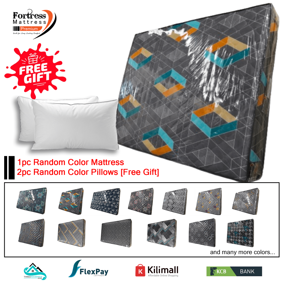 6x6ft Fortress Premium Fiber Mattress [Random Color Dispatch] + 2pc Free Pillows - Long Lasting - Medium Density- High Quality - Quilted Mattress
