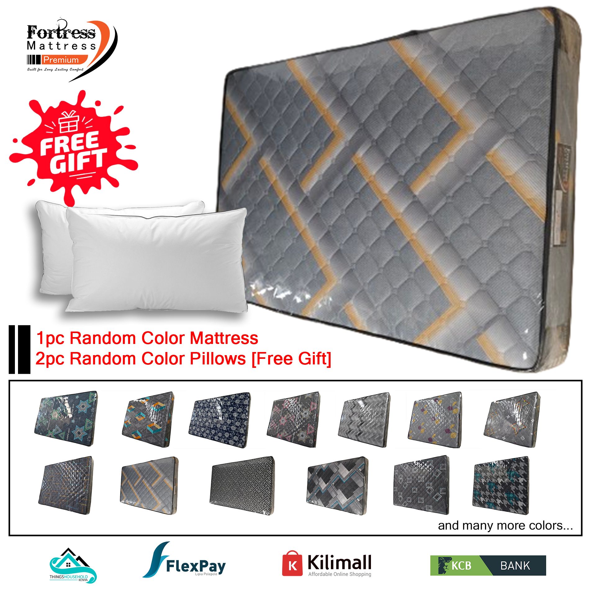 6-inch Fortress Premium Mattress [Random Color Dispatch] + 2pc Free Pillows - Orthopedic - Long Lasting - High Density- High Quality - Quilted Mattress