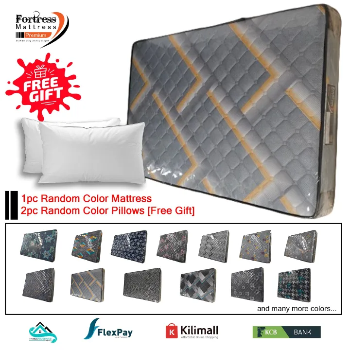 6-inch Fortress Premium Mattress [Random Color Dispatch] + 2pc Free Pillows - Orthopedic - Long Lasting - High Density- High Quality - Quilted Mattress