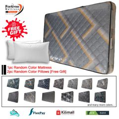 6-inch Fortress Premium Fiber Mattress [Random Color Dispatch] + 2pc Free Pillows - Orthopedic - Long Lasting - High Density- High Quality - Quilted Mattress