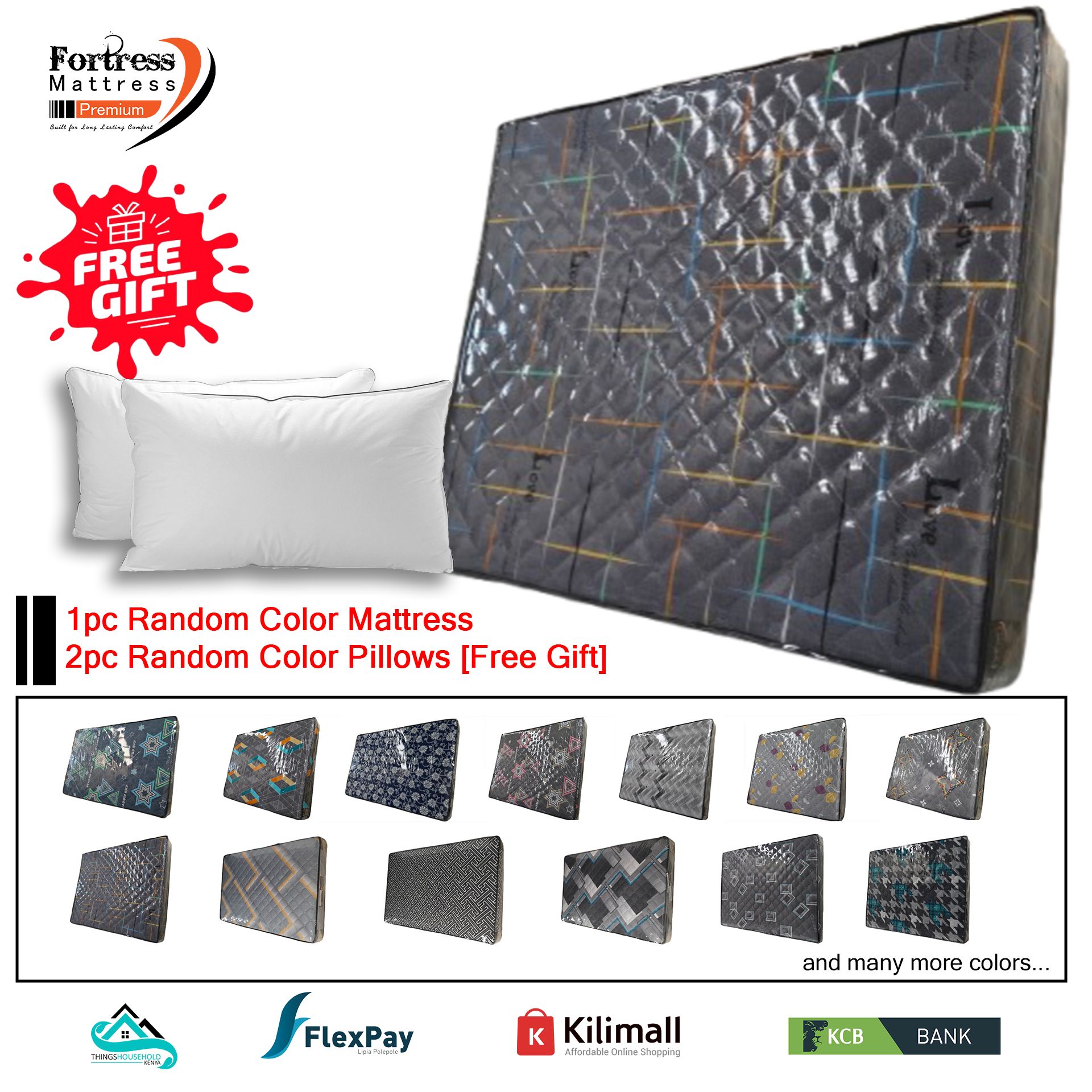 8-inch Fortress Premium Mattress [Random Color Dispatch] + 2pc Free Pillows - Orthopedic - Long Lasting - High Density- High Quality - Quilted Mattress