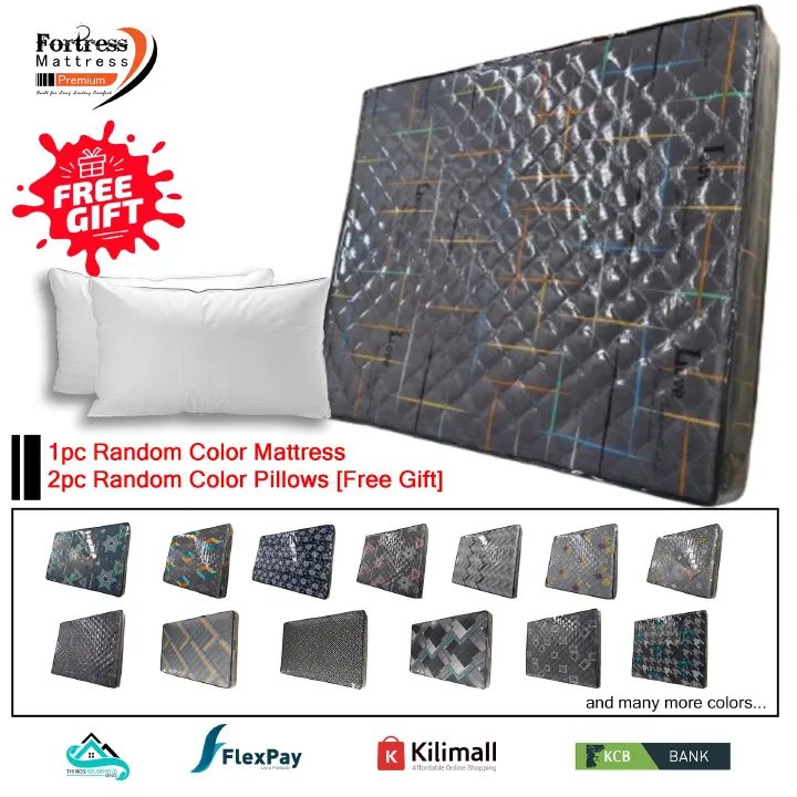 8-inch Fortress Premium Mattress [Random Color Dispatch] + 2pc Free Pillows - Orthopedic - Long Lasting - High Density- High Quality - Quilted Mattress