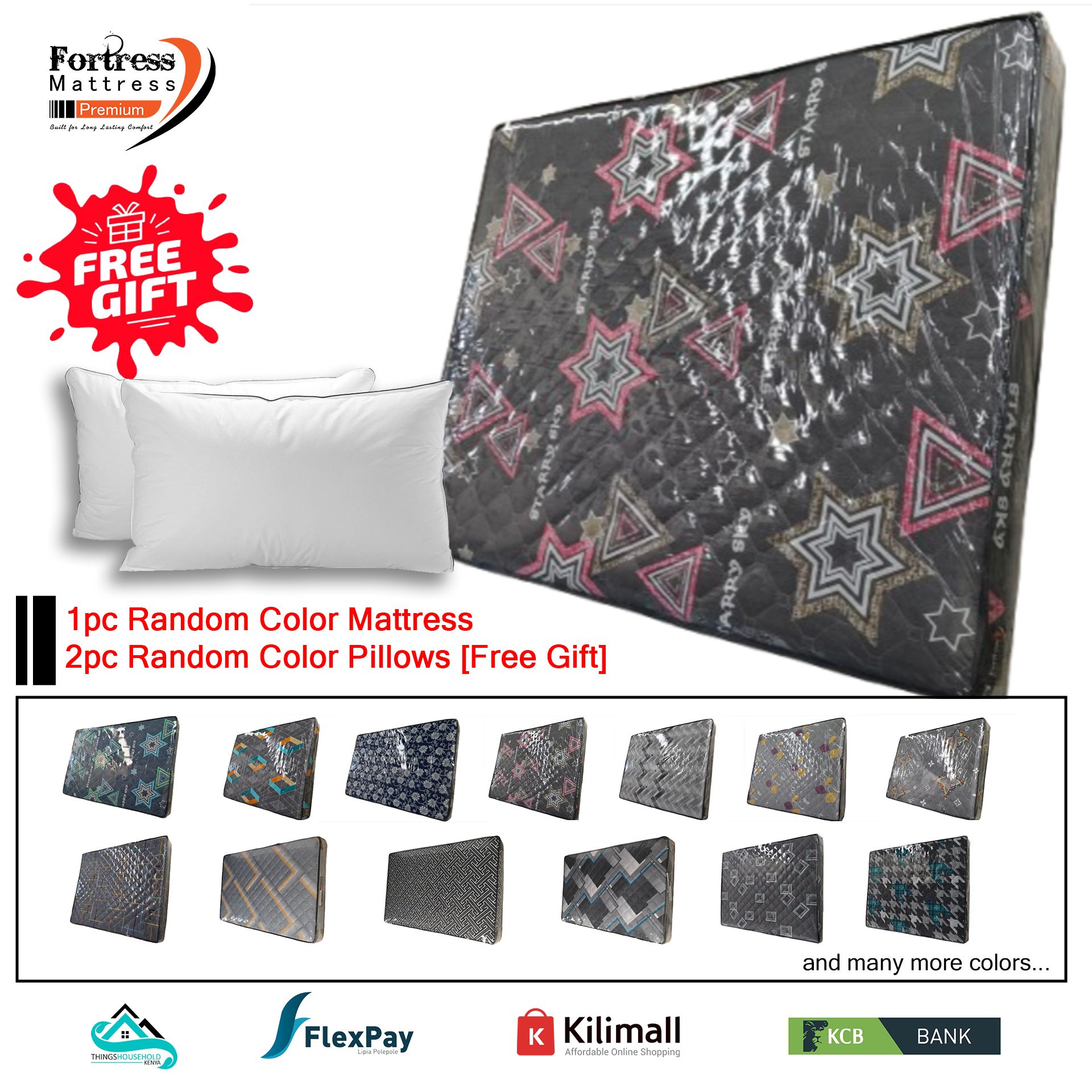 10-inch Fortress Premium Mattress [Random Color Dispatch] + 2pc Free Pillows - Orthopedic - Long Lasting - High Density- High Quality - Quilted Mattress