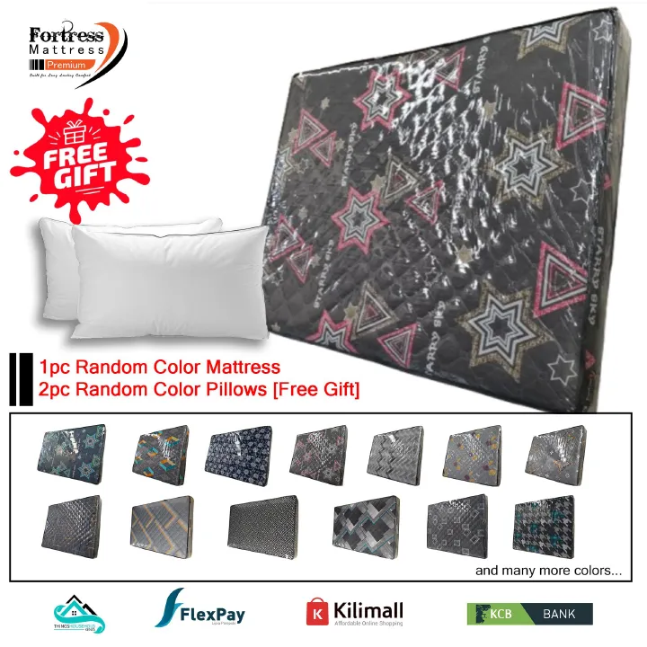 10-inch Fortress Premium Mattress [Random Color Dispatch] + 2pc Free Pillows - Orthopedic - Long Lasting - High Density- High Quality - Quilted Mattress
