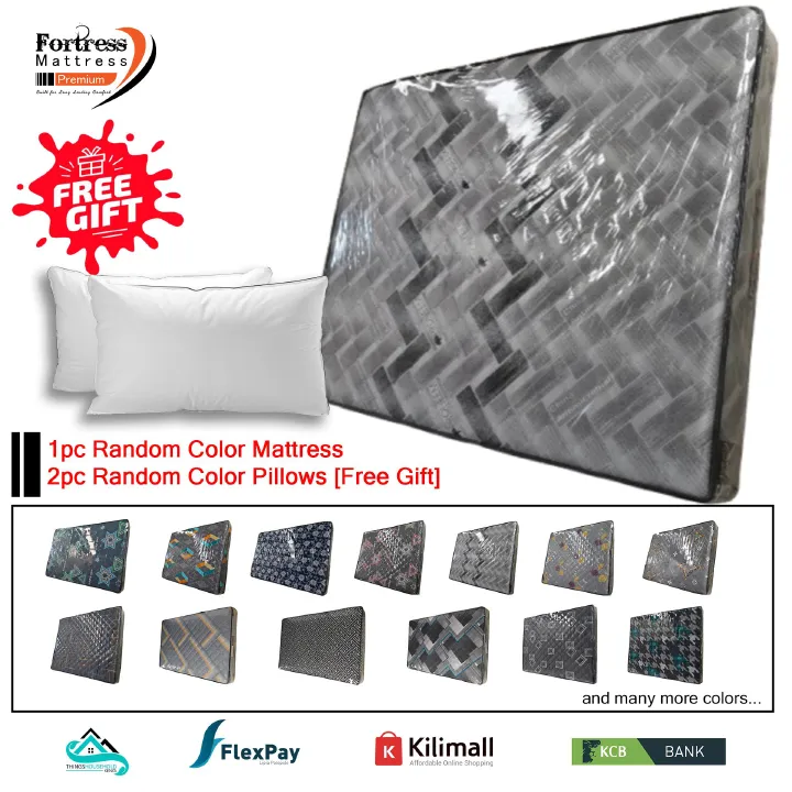 12-inch Fortress Premium Mattress [Random Color Dispatch] + 2pc Free Pillows - Orthopedic - Long Lasting - High Density- High Quality - Quilted Mattress